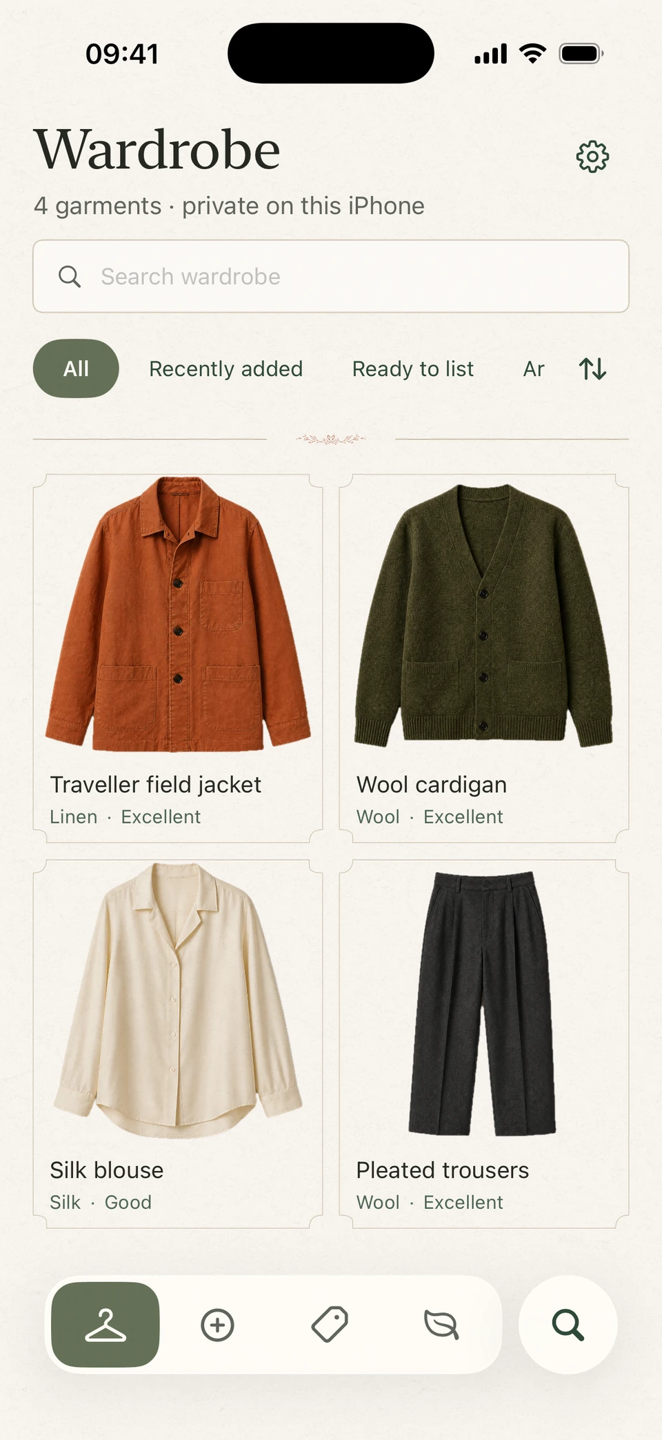 Cault's private wardrobe with sample garment artwork