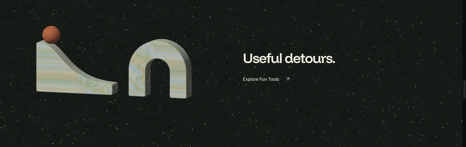 A mineral ramp, rust-coloured ball and open stone arch for Fun Tools